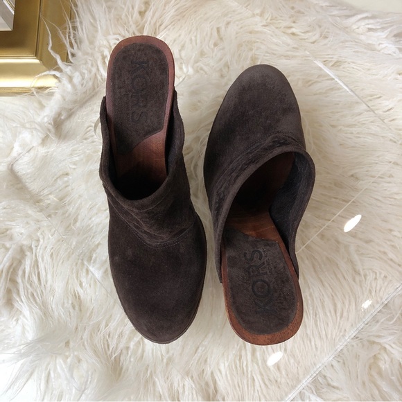 KORS Cupid Wedge Platform Boho Suede Leather & Wood Slingback Clog Michael Kors - Picture 4 of 8